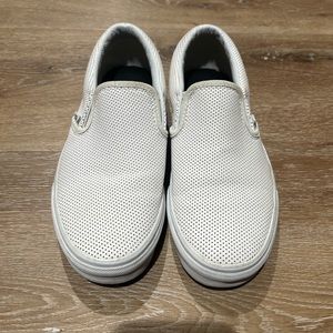Vans slip ons in perforated white leather mens 6/ women’s 7.5us